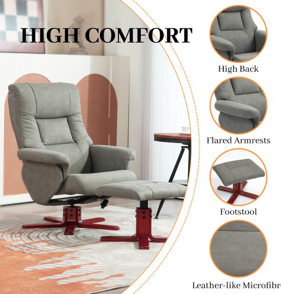 HOMCOM Faux Microfibre Leather Manual Recliner and Footstool Set, Reclining Armchair w/ cat scratch resistant fabric, Grey Aosom UK