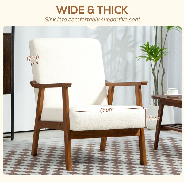 HOMCOM Boucle Seat Mid Century Accent Chair - White Aosom UK