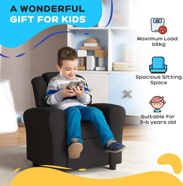 HOMCOM Kids Armchair, Kids Recliner Chair, PU Leather Kids Chair with Adjustable Backrest & Footrest, Padded Headrest, Black Aosom UK