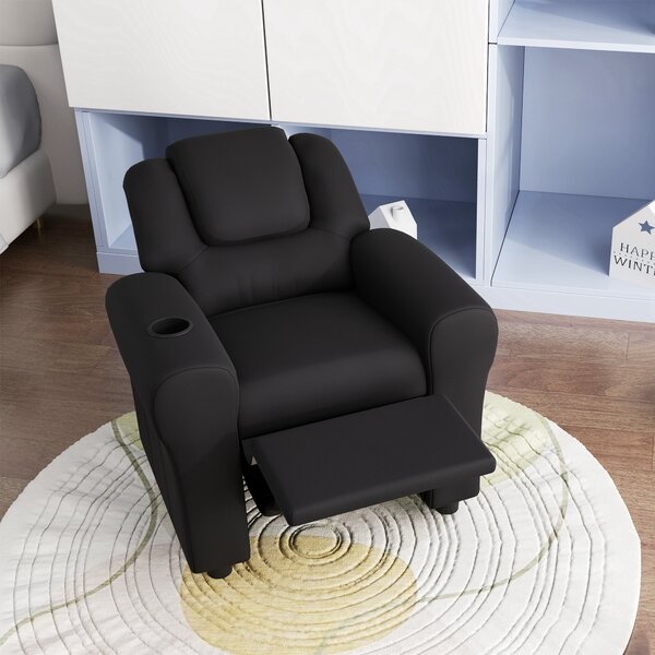 HOMCOM Kids Armchair, Kids Recliner Chair, PU Leather Kids Chair with Adjustable Backrest & Footrest, Padded Headrest, Black Aosom UK