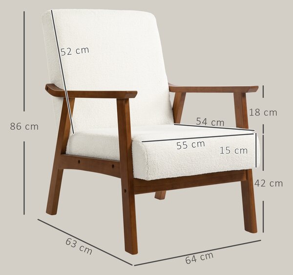 HOMCOM Boucle Seat Mid Century Accent Chair - White Aosom UK