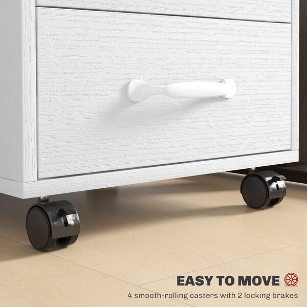 HOMCOM 3 Drawer File Cabinet, Mobile Filing Cabinet on Wheels for Home Office, Study, White Aosom UK