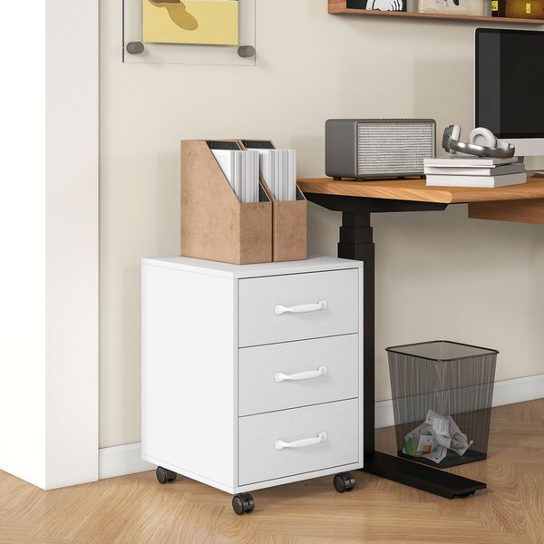 HOMCOM 3 Drawer File Cabinet, Mobile Filing Cabinet on Wheels for Home Office, Study, White Aosom UK