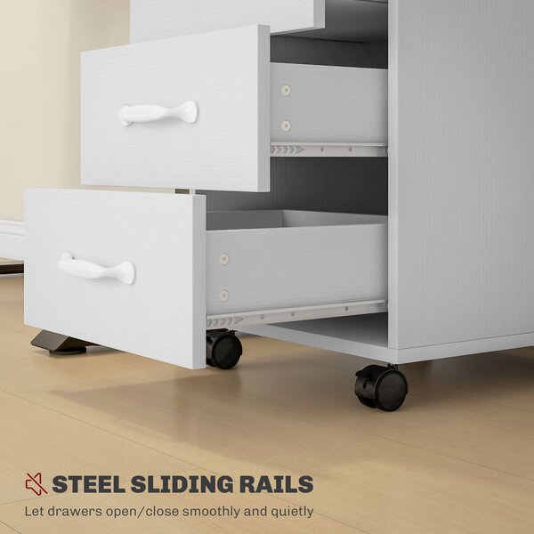 HOMCOM 3 Drawer File Cabinet, Mobile Filing Cabinet on Wheels for Home Office, Study, White Aosom UK
