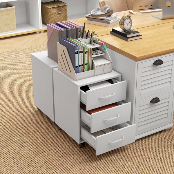 HOMCOM 3 Drawer File Cabinet, Mobile Filing Cabinet on Wheels for Home Office, Study, White Aosom UK