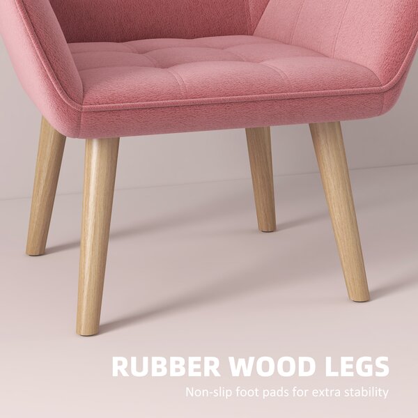 HOMCOM Accent Chair, Arm Chair with Wide Arms, Slanted Back, Thick Padding and Rubber Wooden Legs for Living Room, Pink Aosom UK