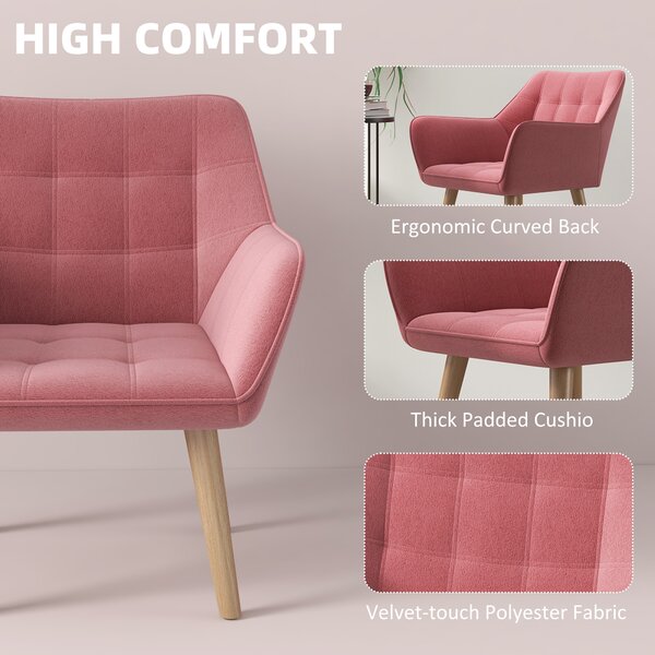 HOMCOM Accent Chair, Arm Chair with Wide Arms, Slanted Back, Thick Padding and Rubber Wooden Legs for Living Room, Pink Aosom UK