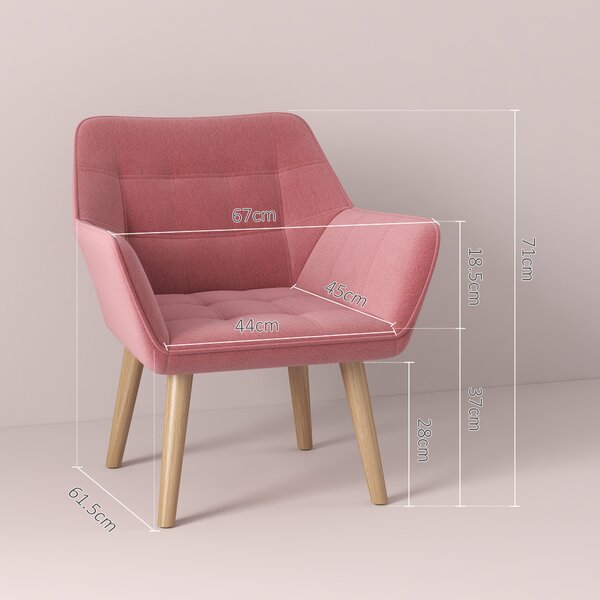 HOMCOM Accent Chair, Arm Chair with Wide Arms, Slanted Back, Thick Padding and Rubber Wooden Legs for Living Room, Pink Aosom UK