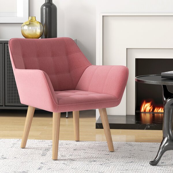 HOMCOM Accent Chair, Arm Chair with Wide Arms, Slanted Back, Thick Padding and Rubber Wooden Legs for Living Room, Pink Aosom UK
