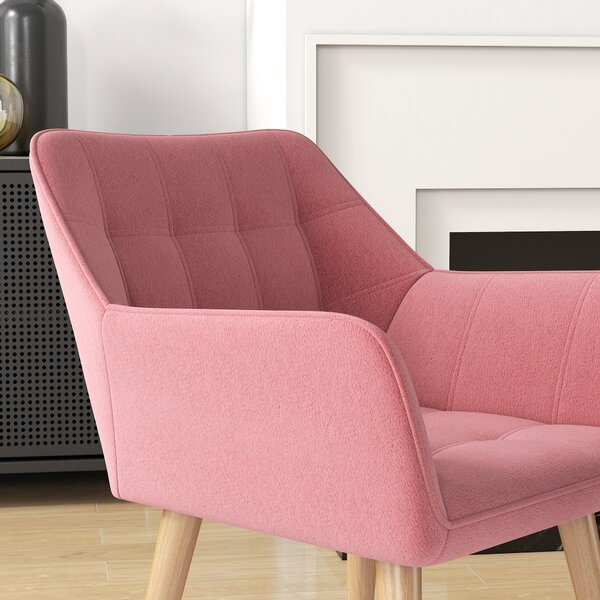 HOMCOM Accent Chair, Arm Chair with Wide Arms, Slanted Back, Thick Padding and Rubber Wooden Legs for Living Room, Pink Aosom UK