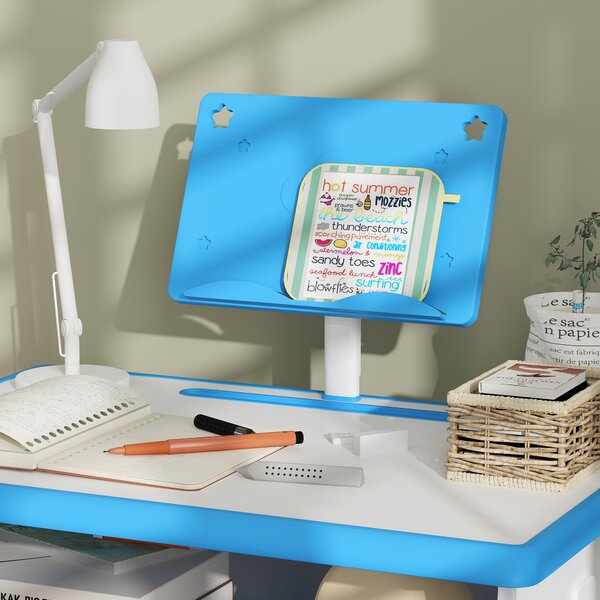 HOMCOM Kids Adjustable Desk and Chair Set, Book Stand, Pen Slot - Blue Aosom UK