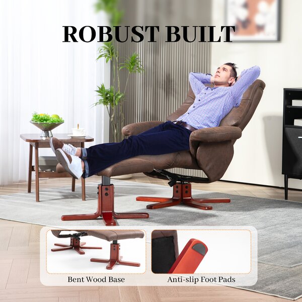 HOMCOM Faux Microfibre Leather Manual Recliner and Footstool Set, Cat Scratch Resistant, Dark Brown Aosom UK