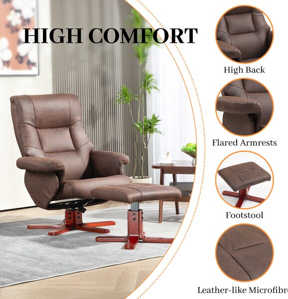 HOMCOM Faux Microfibre Leather Manual Recliner and Footstool Set, Cat Scratch Resistant, Dark Brown Aosom UK