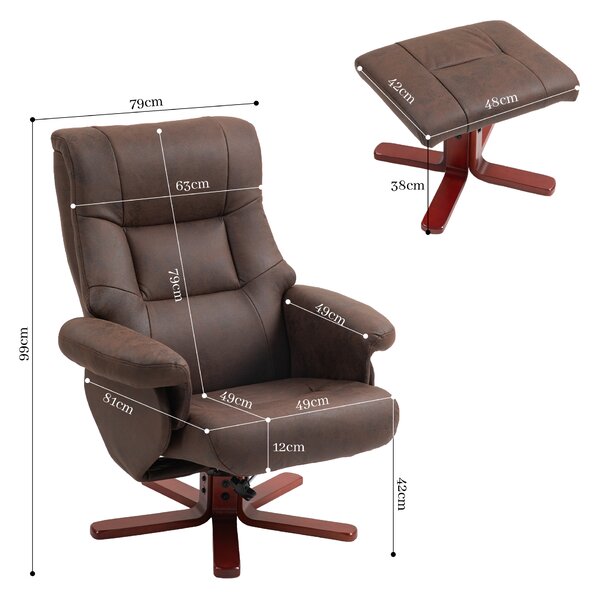 HOMCOM Faux Microfibre Leather Manual Recliner and Footstool Set, Cat Scratch Resistant, Dark Brown Aosom UK