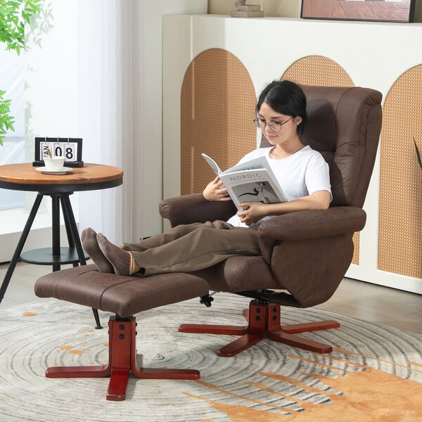HOMCOM Faux Microfibre Leather Manual Recliner and Footstool Set, Cat Scratch Resistant, Dark Brown Aosom UK