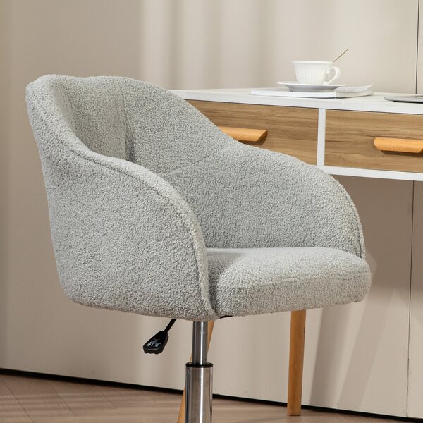 HOMCOM Swivel Armchair withTall Back, Teddy Fleece Office Chair, Makeup Vanity Chair with Height Adjustable, Wheels, for Home Study, Grey Aosom UK