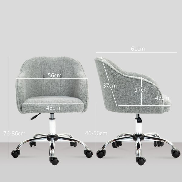 HOMCOM Swivel Armchair withTall Back, Teddy Fleece Office Chair, Makeup Vanity Chair with Height Adjustable, Wheels, for Home Study, Grey Aosom UK