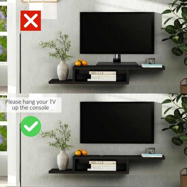 HOMCOM Wall Mounted Media Console, Floating TV Stand Component Shelf, Entertainment Center Unit, Black Aosom UK