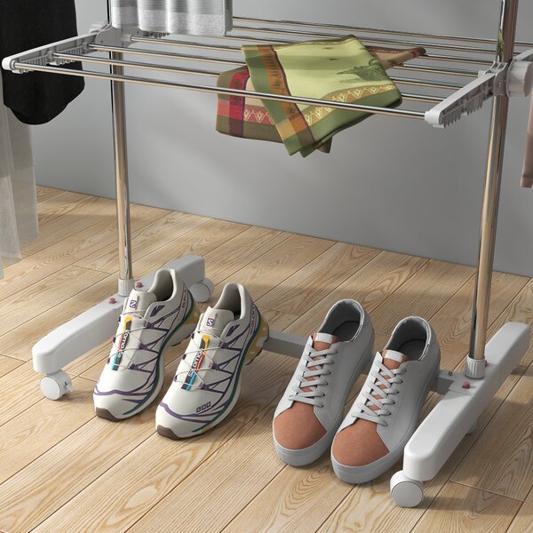 HOMCOM 3 Tier Clothes Airer with Wheels and Wings, Dry Soon Airer with Stainless Steel, Easy Assembly Indoor and Outdoor, White & Silver Aosom UK