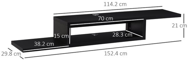 HOMCOM Wall Mounted Media Console, Floating TV Stand Component Shelf, Entertainment Center Unit, Black Aosom UK