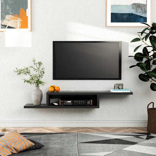 HOMCOM Wall Mounted Media Console, Floating TV Stand Component Shelf, Entertainment Center Unit, Black Aosom UK