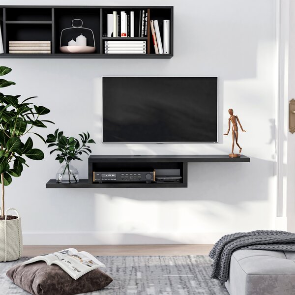 HOMCOM Wall Mounted Media Console, Floating TV Stand Component Shelf, Entertainment Center Unit, Black Aosom UK