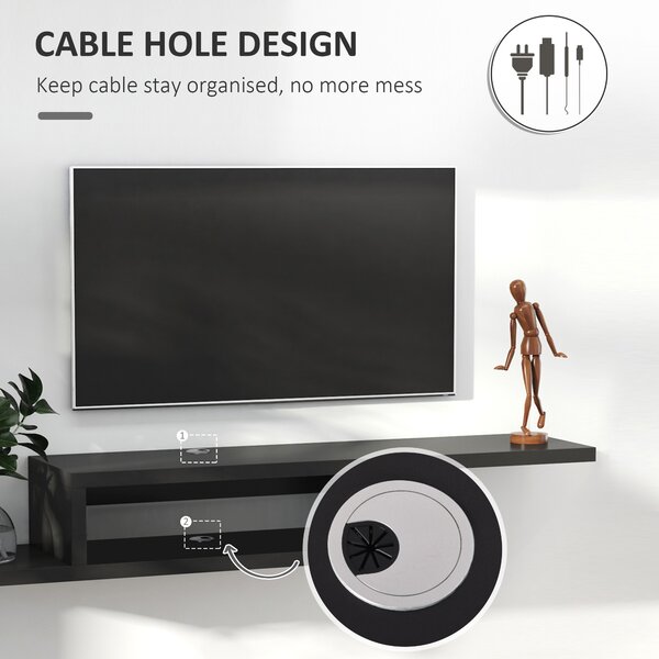 HOMCOM Wall Mounted Media Console, Floating TV Stand Component Shelf, Entertainment Center Unit, Black Aosom UK