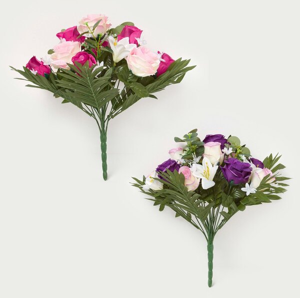 Homescapes Rose & Lily Bouquet, Pink & Purple Set of 2