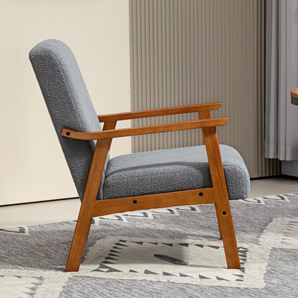 HOMCOM Armchair with Wide Seat, Boucle Accent Chair, Thick Padded Occasional Chair with Solid Wood Frame for Living Room, Grey Aosom UK