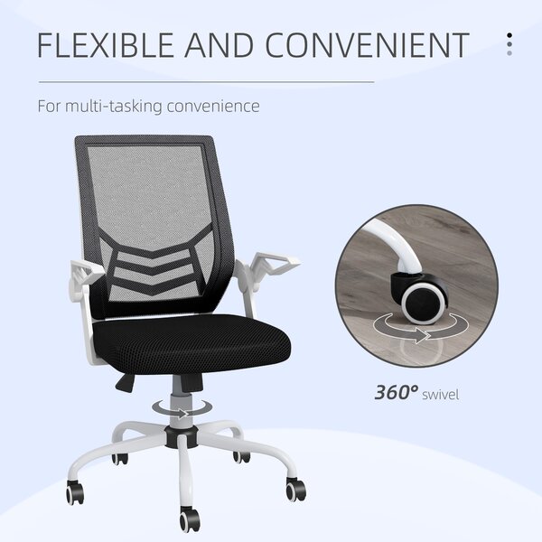 Vinsetto Ergonomic Desk Chair with Flip-Up Armrests, Swivel Wheels & Adjustable Lumbar Support for Home Office & Study, Scratch Resistant, Black Aosom UK