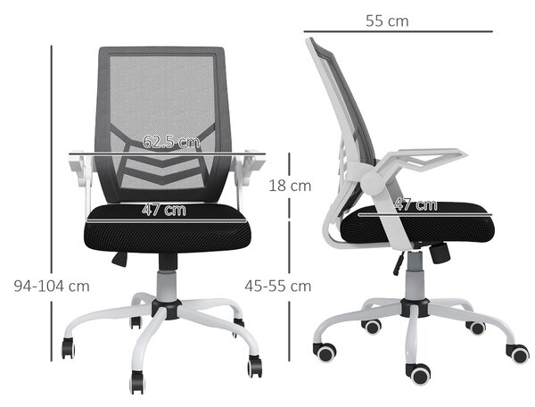 Vinsetto Ergonomic Desk Chair with Flip-Up Armrests, Swivel Wheels & Adjustable Lumbar Support for Home Office & Study, Scratch Resistant, Black Aosom UK