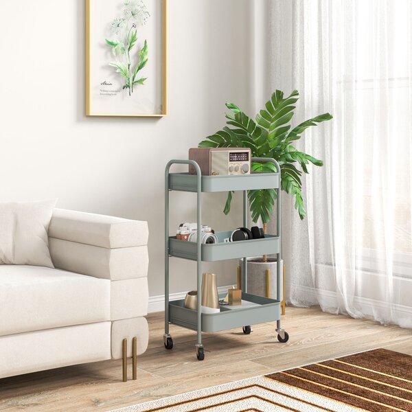 HOMCOM Three-Tier Steel Storage Trolley - Light Blue Aosom UK