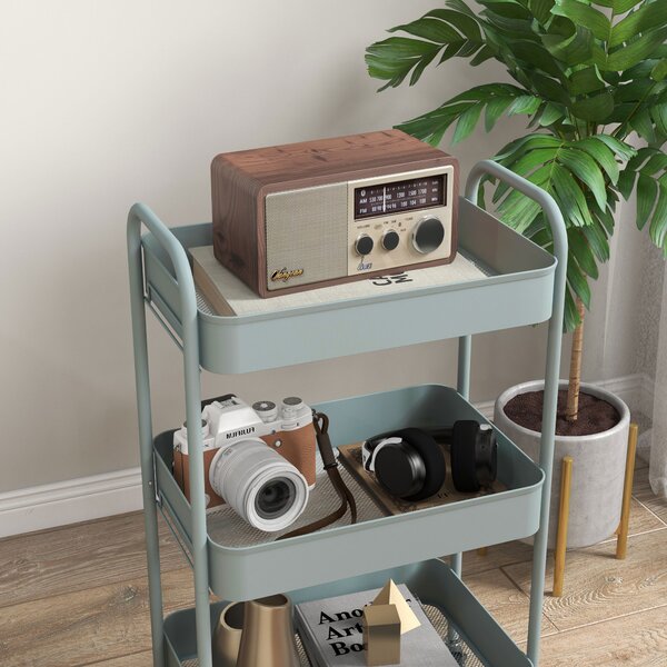 HOMCOM Three-Tier Steel Storage Trolley - Light Blue Aosom UK