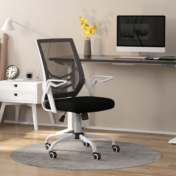 Vinsetto Ergonomic Desk Chair with Flip-Up Armrests, Swivel Wheels & Adjustable Lumbar Support for Home Office & Study, Scratch Resistant, Black Aosom UK