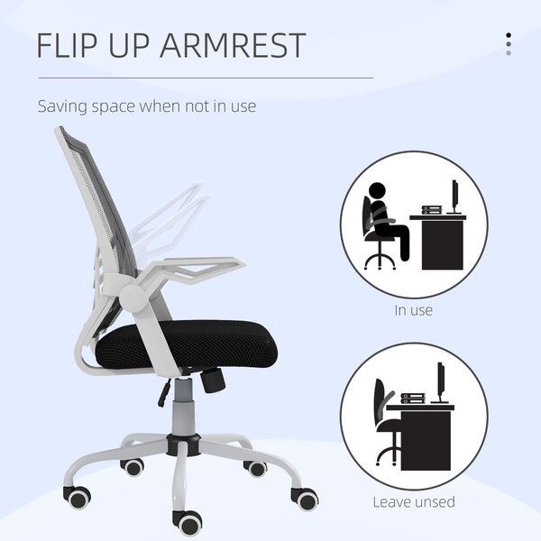 Vinsetto Ergonomic Desk Chair with Flip-Up Armrests, Swivel Wheels & Adjustable Lumbar Support for Home Office & Study, Scratch Resistant, Black Aosom UK