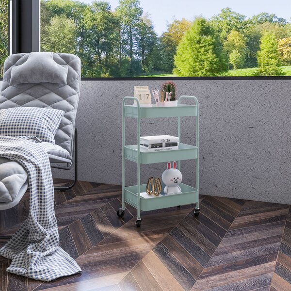 HOMCOM Three-Tier Steel Storage Trolley - Light Blue Aosom UK