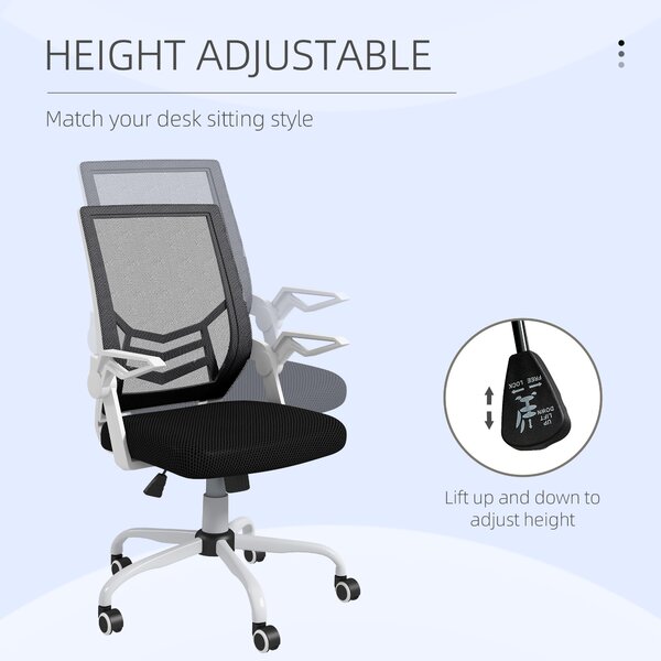 Vinsetto Ergonomic Desk Chair with Flip-Up Armrests, Swivel Wheels & Adjustable Lumbar Support for Home Office & Study, Scratch Resistant, Black Aosom UK