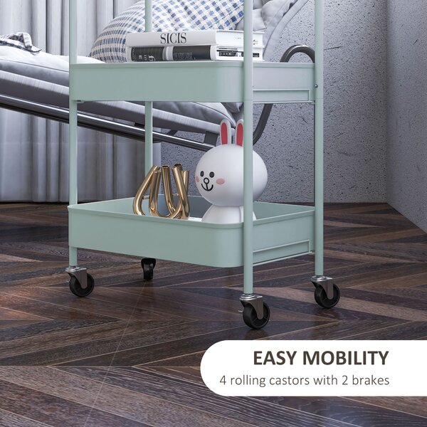 HOMCOM Three-Tier Steel Storage Trolley - Light Blue Aosom UK