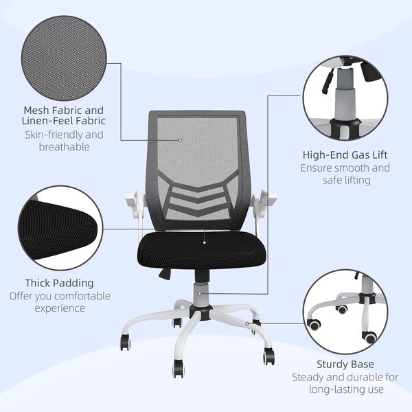 Vinsetto Ergonomic Desk Chair with Flip-Up Armrests, Swivel Wheels & Adjustable Lumbar Support for Home Office & Study, Scratch Resistant, Black Aosom UK