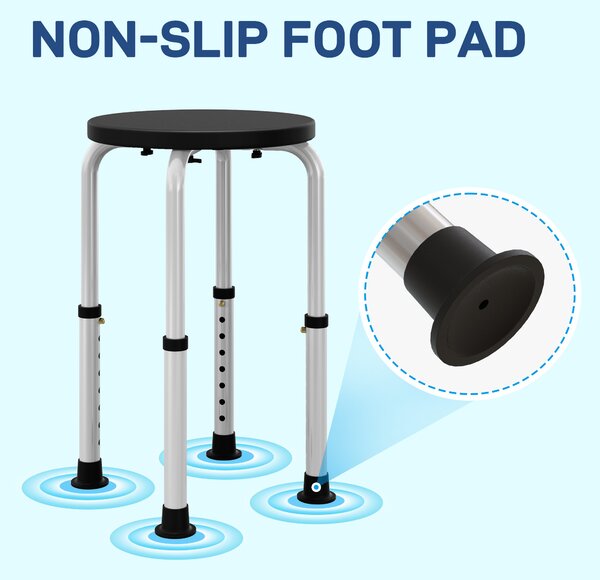 HOMCOM Shower Chair, Height Adjustable Aluminium Shower Stool with Non-Slip Feet, Black Aosom UK