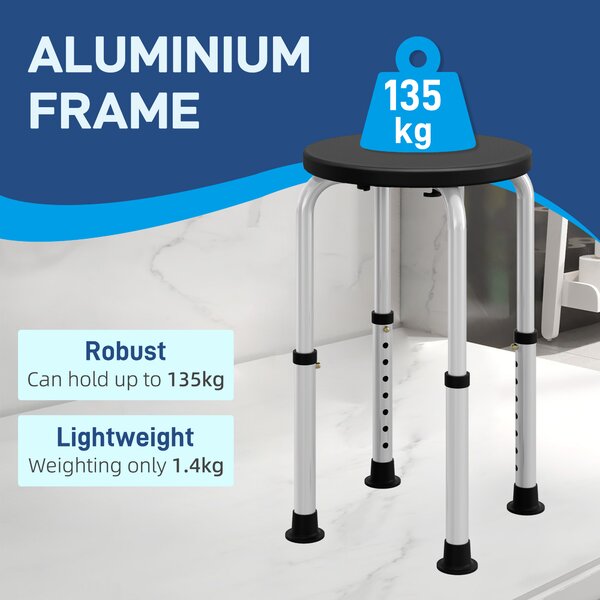HOMCOM Shower Chair, Height Adjustable Aluminium Shower Stool with Non-Slip Feet, Black Aosom UK