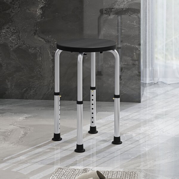HOMCOM Shower Chair, Height Adjustable Aluminium Shower Stool with Non-Slip Feet, Black Aosom UK