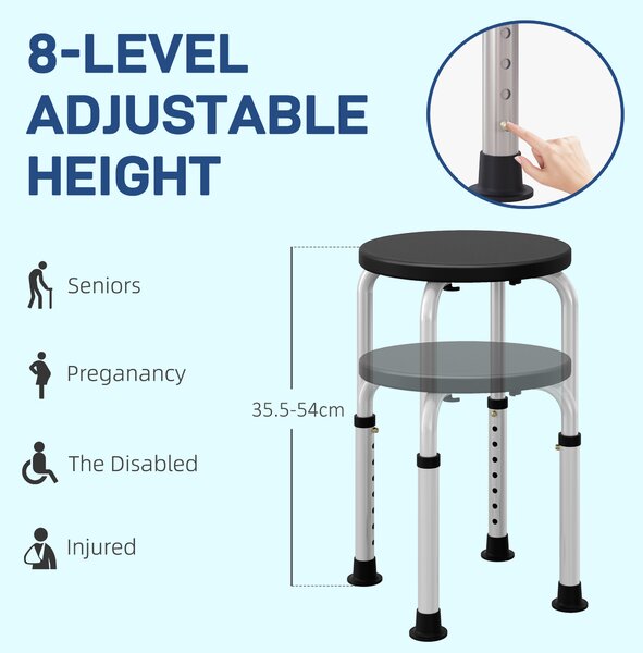 HOMCOM Shower Chair, Height Adjustable Aluminium Shower Stool with Non-Slip Feet, Black Aosom UK
