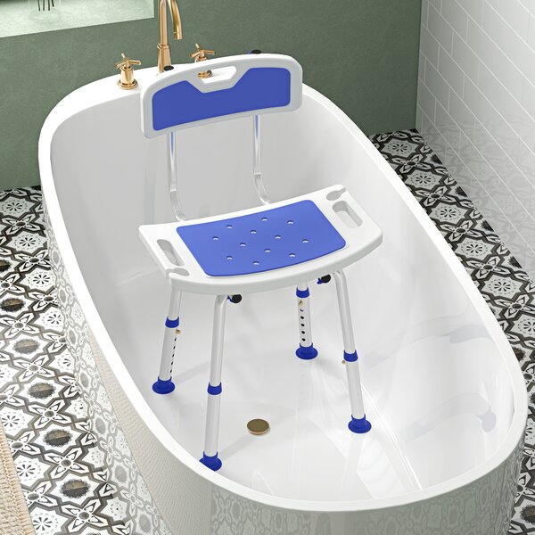 HOMCOM Shower Stool with Backrest, Height Adjustable Shower Chair with Anti-slip Foot Pads, Shower Head Holder, Blue Aosom UK