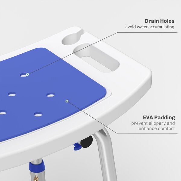 HOMCOM Shower Stool with Backrest, Height Adjustable Shower Chair with Anti-slip Foot Pads, Shower Head Holder, Blue Aosom UK