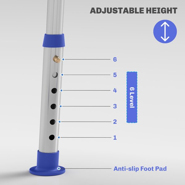 HOMCOM Shower Stool with Backrest, Height Adjustable Shower Chair with Anti-slip Foot Pads, Shower Head Holder, Blue Aosom UK