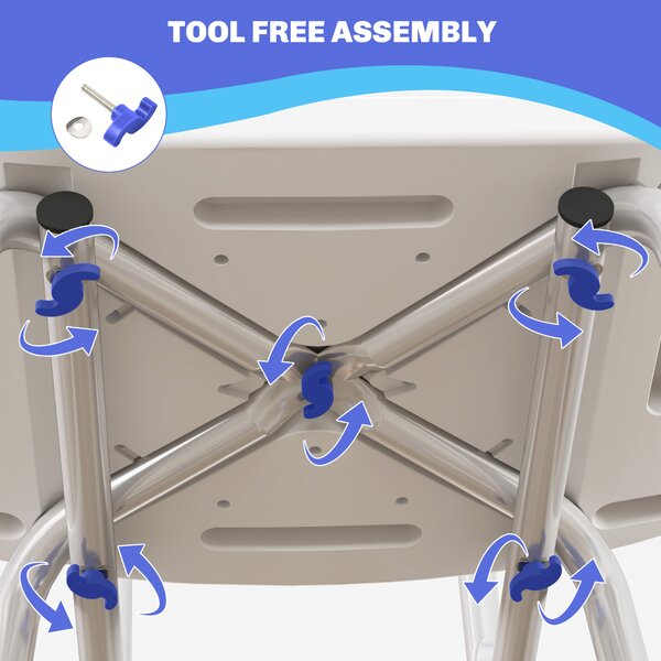 HOMCOM Shower Stool with Backrest, Height Adjustable Shower Chair with Anti-slip Foot Pads, Shower Head Holder, Blue Aosom UK