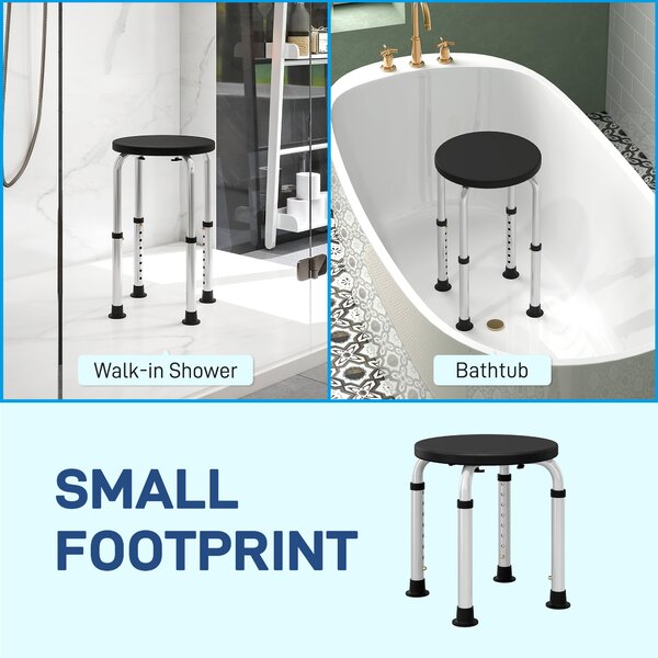 HOMCOM Shower Chair, Height Adjustable Aluminium Shower Stool with Non-Slip Feet, Black Aosom UK