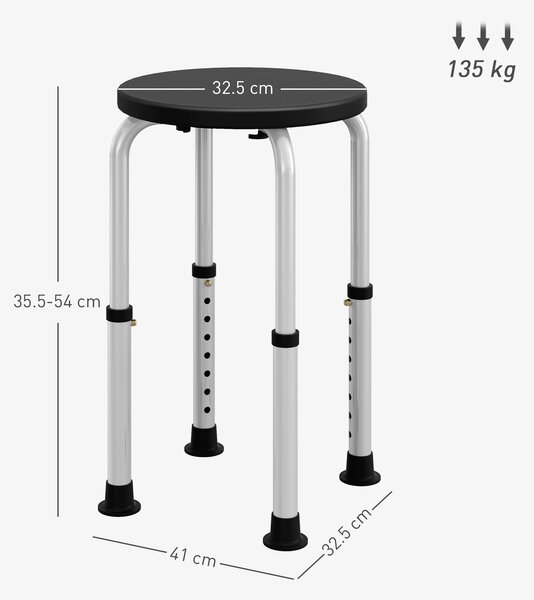HOMCOM Shower Chair, Height Adjustable Aluminium Shower Stool with Non-Slip Feet, Black Aosom UK
