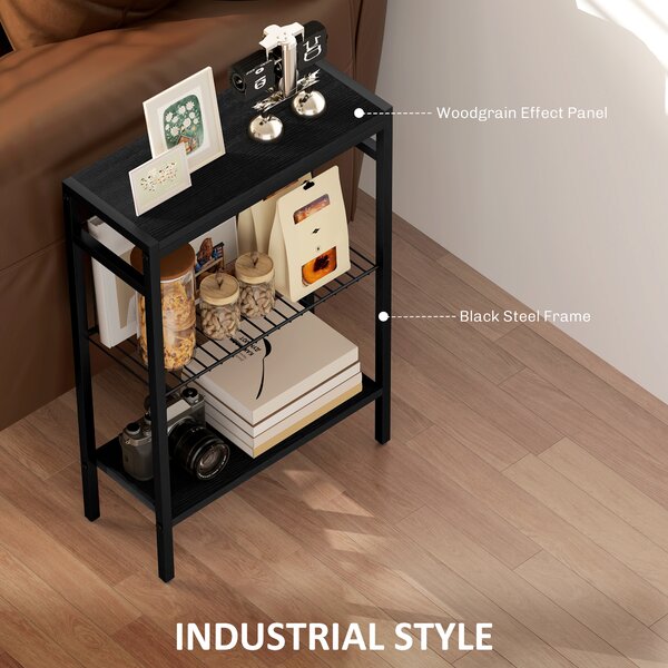 HOMCOM Steel Bedside Table, Sturdy Three Shelf Industrial Side Table with Adjustable Feet, 62.5H x 43W x 18Dcm, Maximum load 12kg, Black Aosom UK